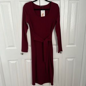 Maroon Bodycon Ribbed Sweater Dress